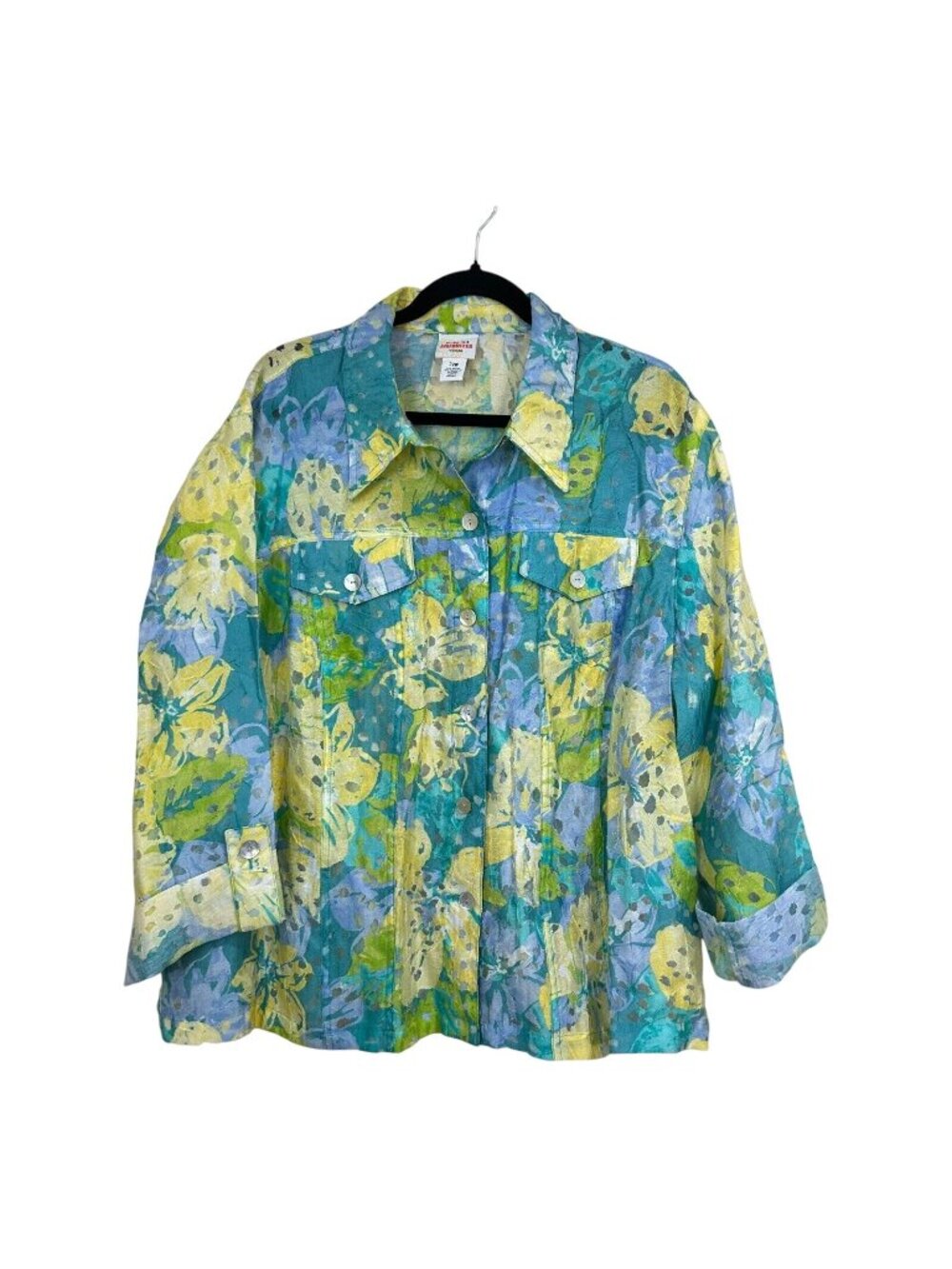 Ruby Rd. Favorites Womens Sheer Floral Button-Up Shirt 22W 3/4 Roll Tap Sleeves